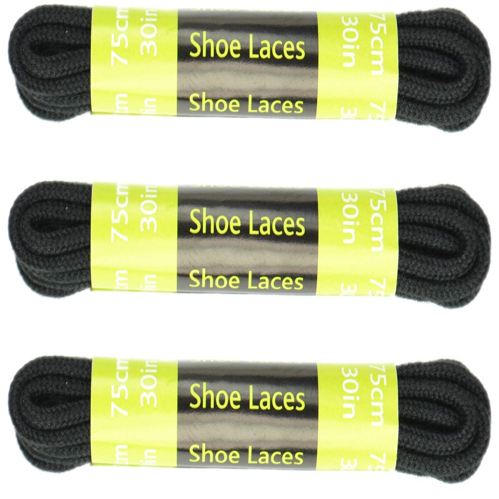 30 inch Thin Round Shoelaces  3 Pack - Black
