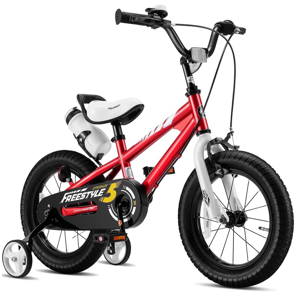 RoyalBaby Boys Girls Kids Bike 12 Inch BMX Freestyle 2 Hand Brakes Bicycles with Training Wheels Child Bicycle Red