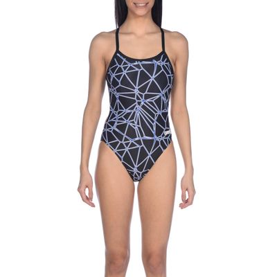 ARENA Women's Carbonics Pro Challenge Back MaxLife One Piece Athletic Training Swimsuit, Black/Royal, 22