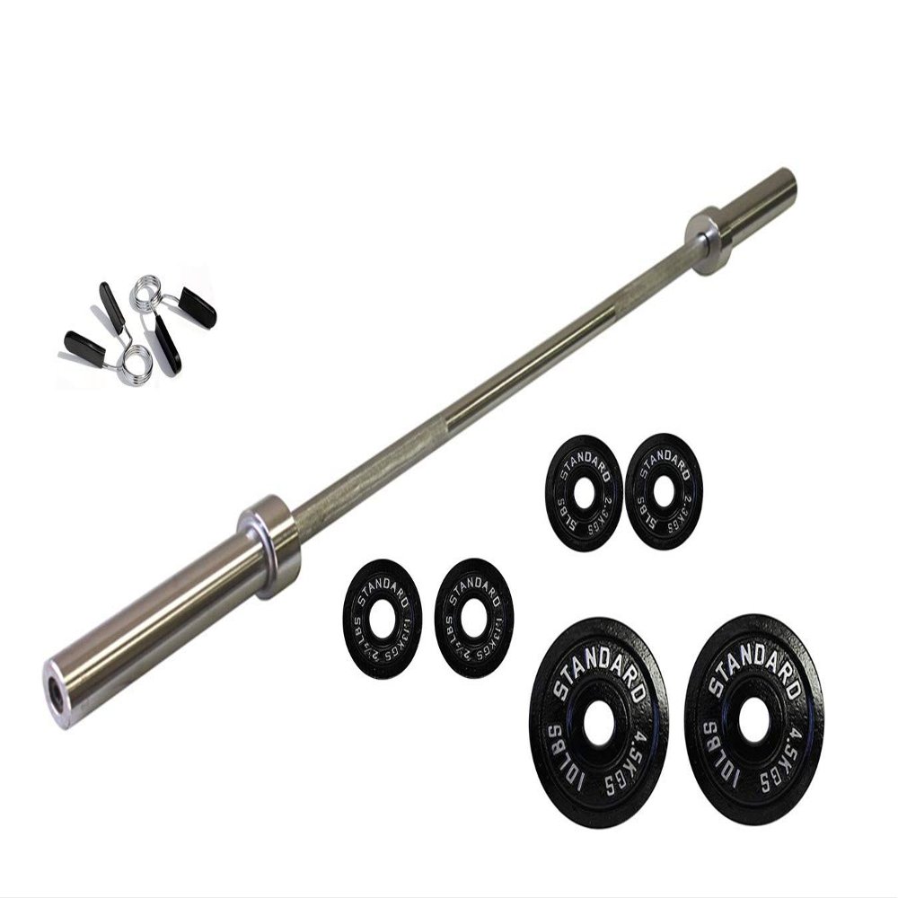 Ader 60'' Black Oly Bar with 37.5 Pounds Black/Gray Plates FREE Bar Pad