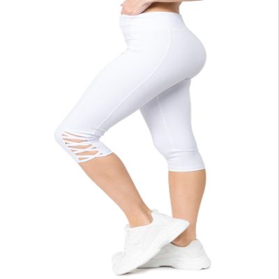 YELETE Women's Active Lattice Capri Cutout Workout Leggings Bright White Color Size S