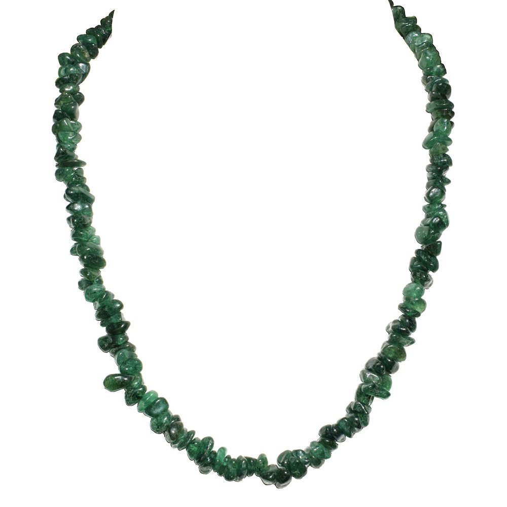 Zenergy Gems Selenite Charged 18 Inch Green Aventurine Crystal Chip Necklace Tumble Polished + Selenite Heart Charging Crystal Included