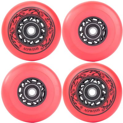 AOWISH Inline Skate Wheels Outdoor Asphalt Formula Aggressive Roller Blades Wheels 90a Roller Hockey Replacement Wheels with Bearings ABEC-9 and Floating Spacers, 4-Pack (Red, 72mm)
