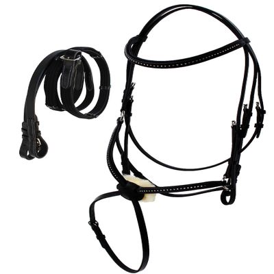 CHALLENGER Horse English Figure Eight Black Leather Jumping Hunter Bridle Reins 805EB05BK-F
