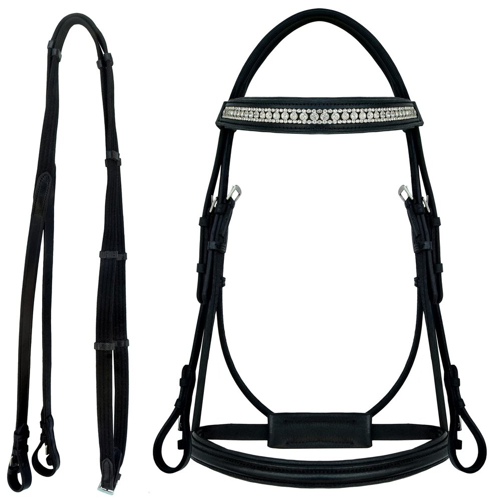 CHALLENGER Cob English Black All-Purpose Trail Pleasure Leather Bridle Reins 805EB04BK-C