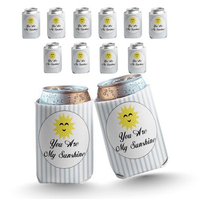 VictoryStore Baby Shower Can Coolers - You Are My Sunshine Theme - Set of 12 - Reusable Insulated Foam Sleeves for 12 oz Cans & Bottles - Baby Shower Decorations & Favors - Made in USA