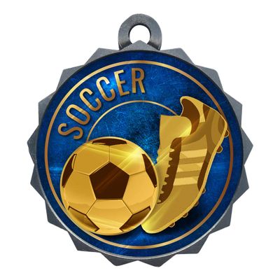 2-1/4 Inch Die-Cast Metal Award Medallion with Antique Silver Finish and Attached 2 Inch Full Color Laminated Sport Insert.