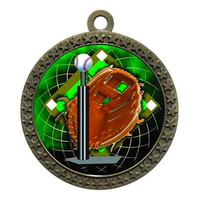 2-1/2 Inch Die-Cast Metal Award Medallion with Antique Gold Finish and Attached 2 Inch Full Color Laminated Sport Insert.
