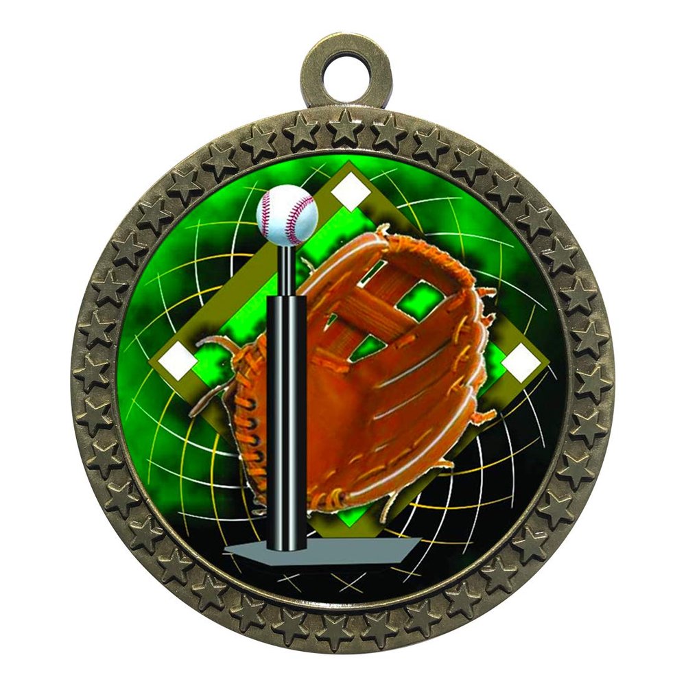 2-1/2 Inch Die-Cast Metal Award Medallion with Antique Gold Finish and Attached 2 Inch Full Color Laminated Sport Insert.
