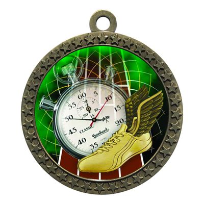 2-1/2 Inch Die-Cast Metal Award Medallion with Antique Gold Finish and Attached 2 Inch Full Color Laminated Sport Insert.