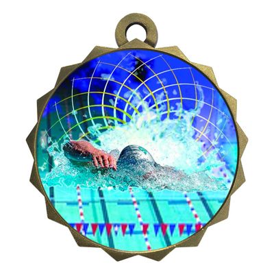 2-1/4 Inch Die-Cast Metal Award Medallion with Antique Gold Finish and Attached 2 Inch Full Color Laminated Sport Insert.