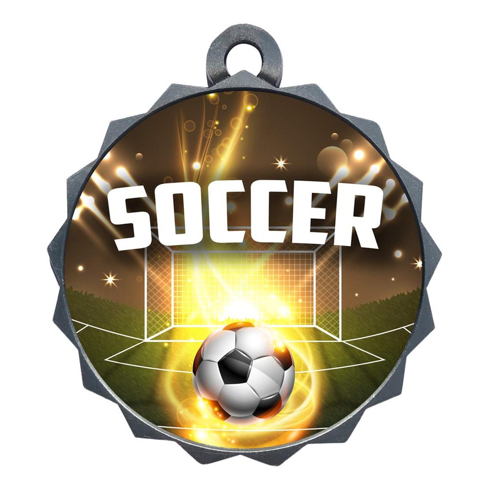 2-1/4 Inch Die-Cast Metal Award Medallion with Antique Silver Finish and Attached 2 Inch Full Color Laminated Sport Insert.
