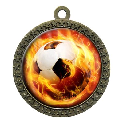 2-1/2 Inch Die-Cast Metal Award Medallion with Antique Gold Finish and Attached 2 Inch Full Color Laminated Sport Insert.