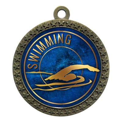 2-1/2 Inch Die-Cast Metal Award Medallion with Antique Gold Finish and Attached 2 Inch Full Color Laminated Sport Insert.