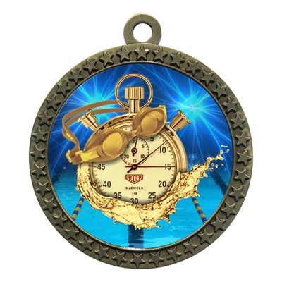 2-1/2 Inch Die-Cast Metal Award Medallion with Antique Gold Finish and Attached 2 Inch Full Color Laminated Sport Insert.
