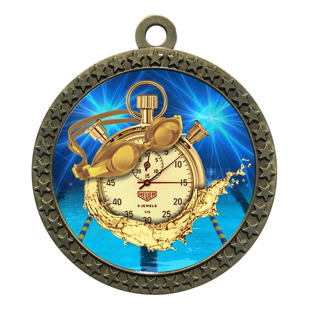 2-1/2 Inch Die-Cast Metal Award Medallion with Antique Gold Finish and Attached 2 Inch Full Color Laminated Sport Insert.
