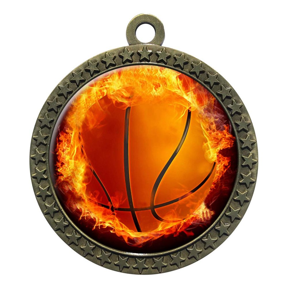 2-1/2 Inch Die-Cast Metal Award Medallion with Antique Gold Finish and Attached 2 Inch Full Color Laminated Sport Insert.