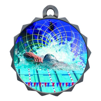 2-1/4 Inch Die-Cast Metal Award Medallion with Antique Silver Finish and Attached 2 Inch Full Color Laminated Sport Insert.