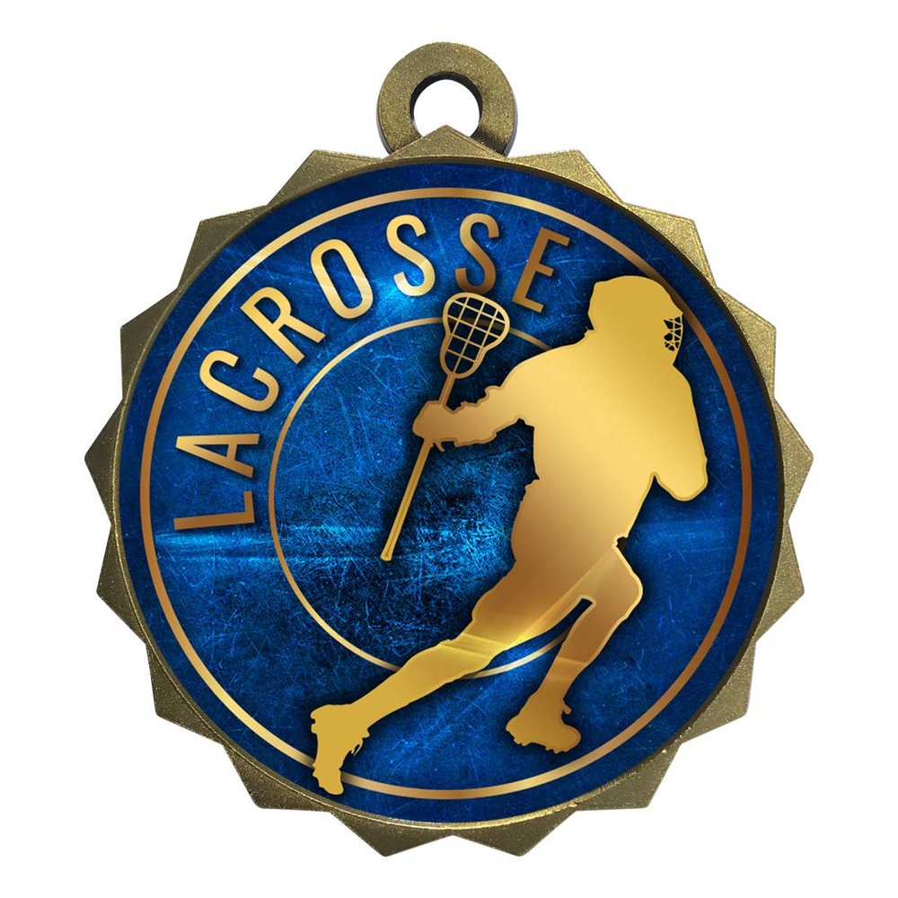 2-1/4 Inch Die-Cast Metal Award Medallion with Antique Gold Finish and Attached 2 Inch Full Color Laminated Sport Insert.