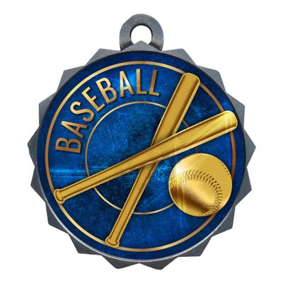 2-1/4 Inch Die-Cast Metal Baseball Medal Award Medallion with Antique Silver Finish and Attached 2 Inch Full Color Laminated Sport Insert Trophy Medals