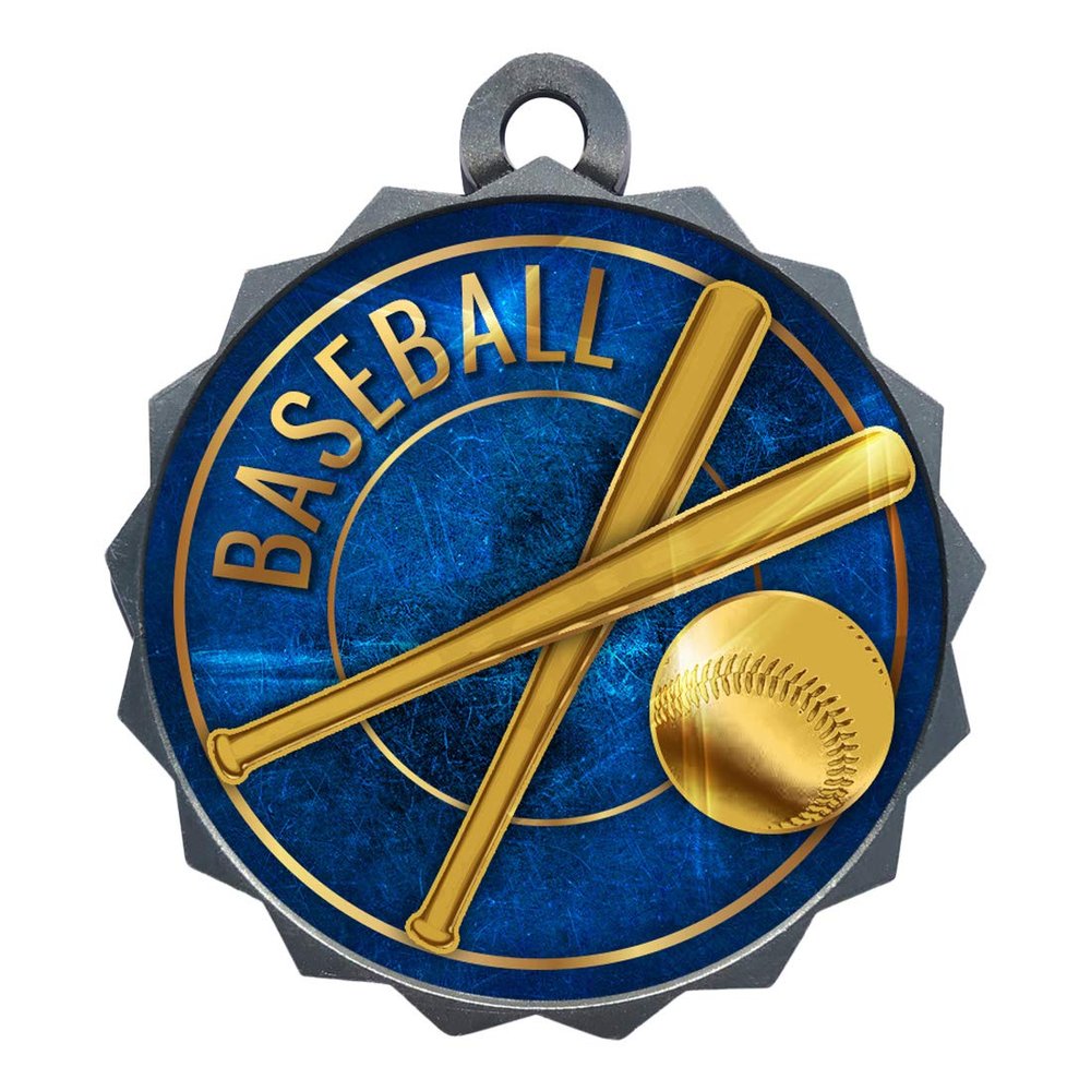 2-1/4 Inch Die-Cast Metal Baseball Medal Award Medallion with Antique Silver Finish and Attached 2 Inch Full Color Laminated Sport Insert Trophy Medals