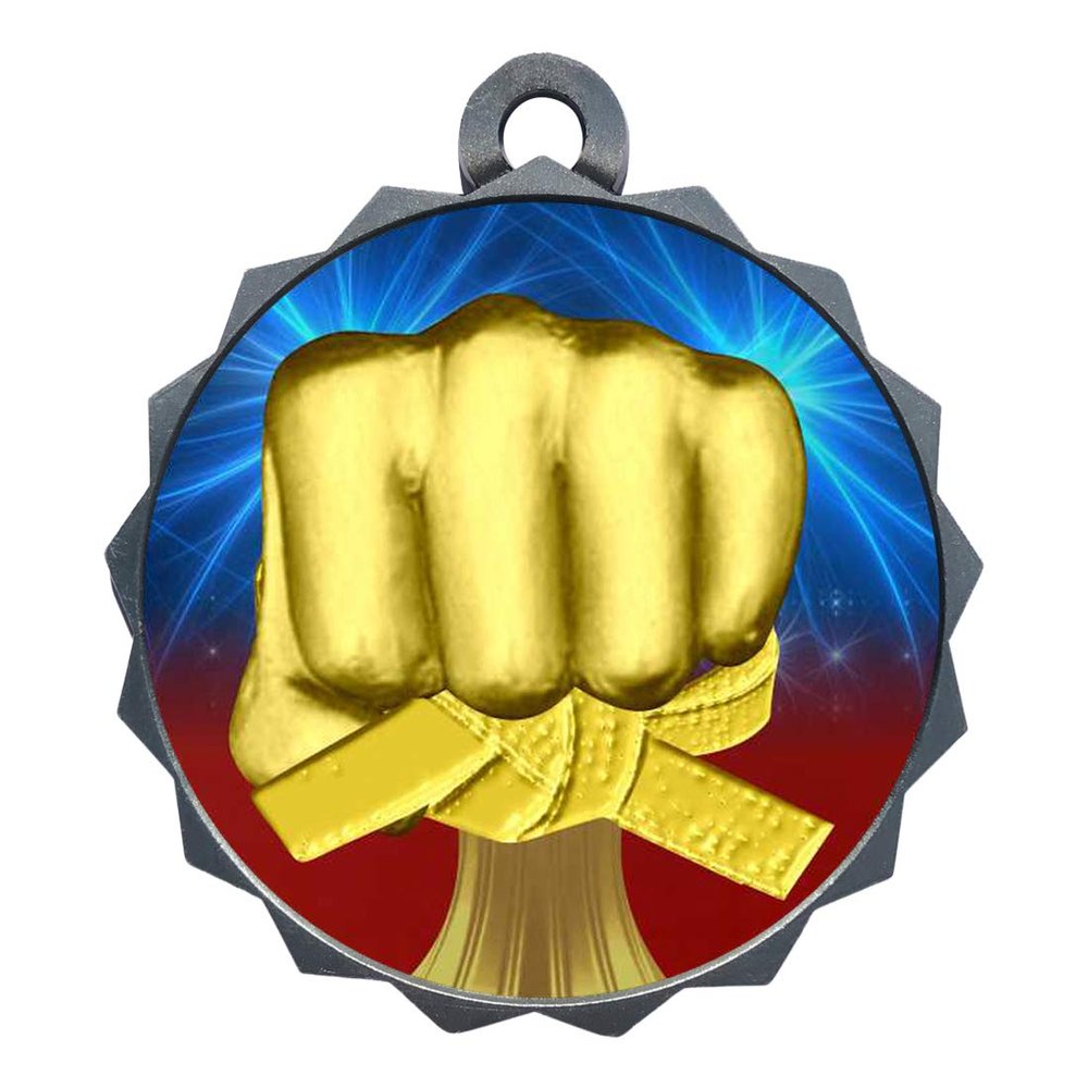 2-1/4 Inch Die-Cast Metal Award Medallion with Antique Silver Finish and Attached 2 Inch Full Color Laminated Sport Insert.