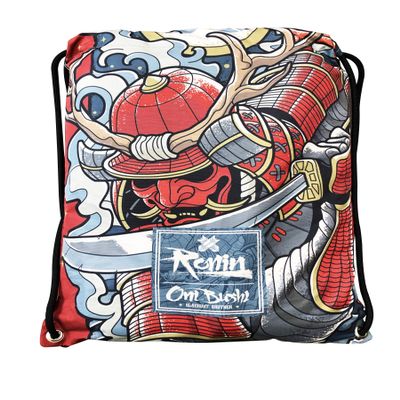 Ronin Gi Sports Bag - Oni Bushi-Draw String Backpack Contact Sports Rucksack for BJJ, Karate, Judo, TKD, Kempo Gis Gear Carrying Bag for Women, Men and Kids 100% Polyester Sturdy Printed Pouch