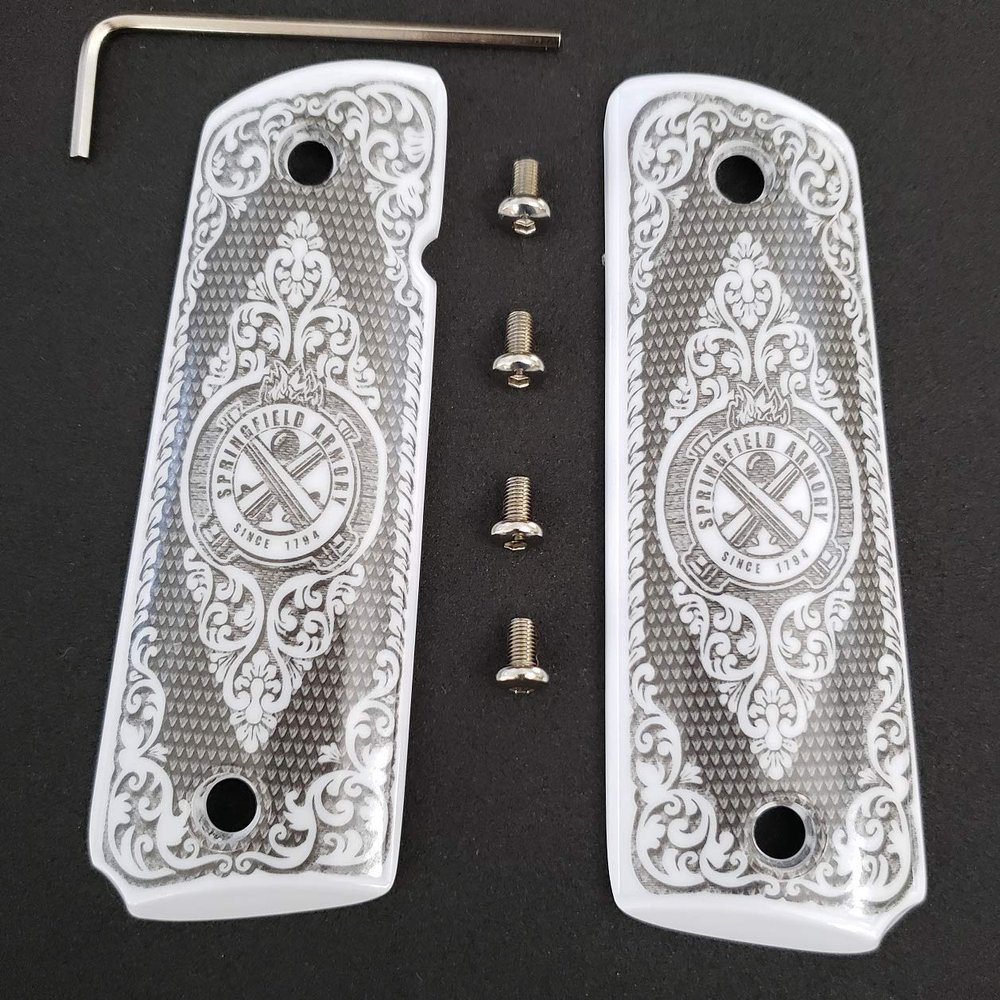 1911 Grips Full Size Ivory Colt Checkered W Ambi Cut