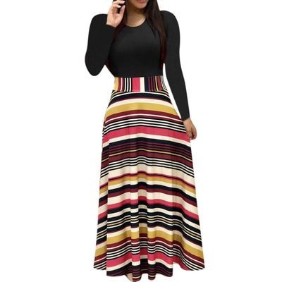 Clopon Women's Long Dress, Floral Print Maxi Dresses for Ladies Winter Long Sleeve Dress (M, Yellow)