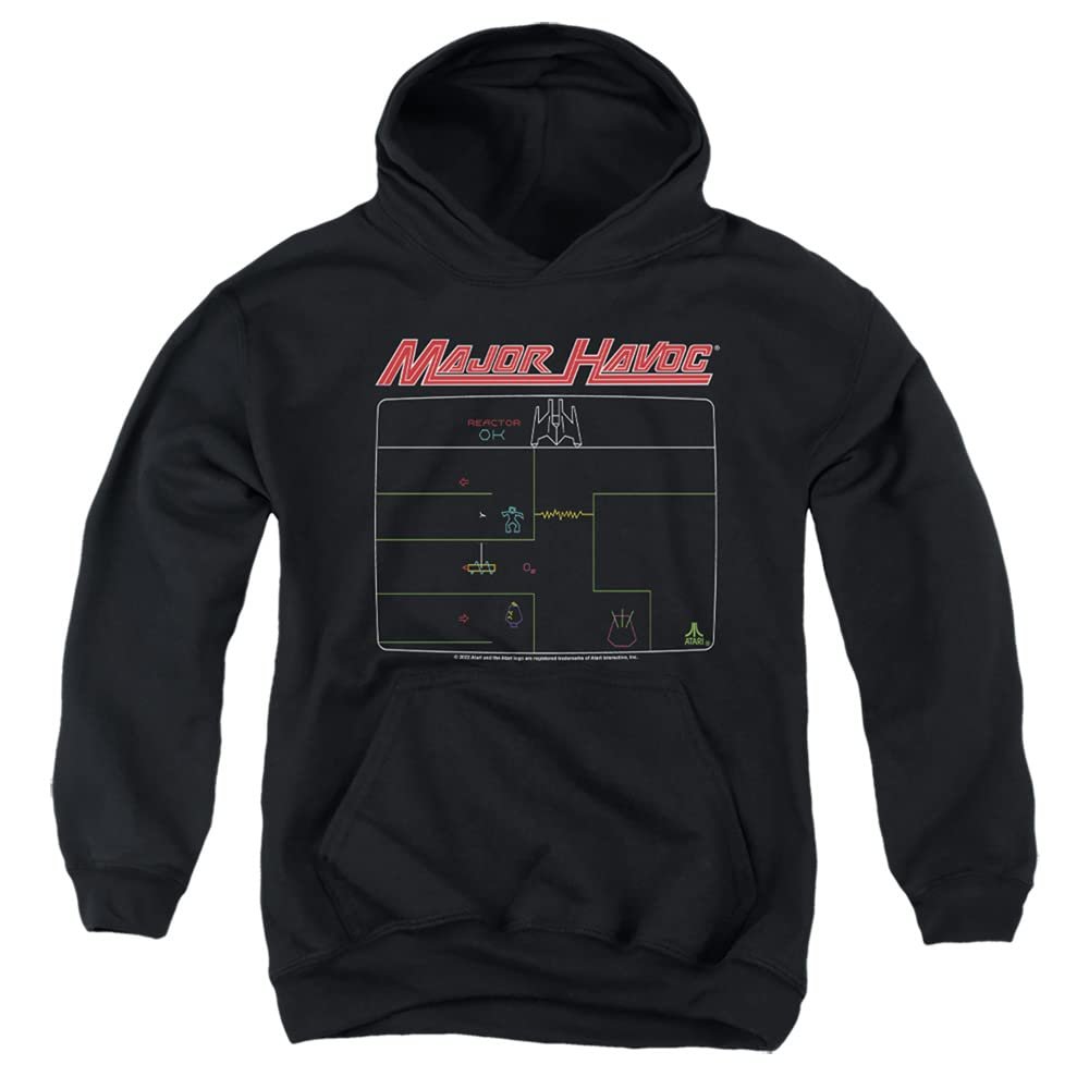 Atari Major Havoc Screen Unisex Youth Pull-Over Hoodie for Boys and Girls, X-Large Black