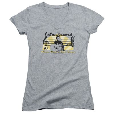 Sun Sun Record Company Juniors' Sheer Fitted V-Neck T Shirt, 2X-Large Athletic Heather