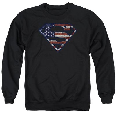 Superman Wartorn Flag Unisex Adult Crewneck Sweatshirt for Men and Women, 2X-Large Black