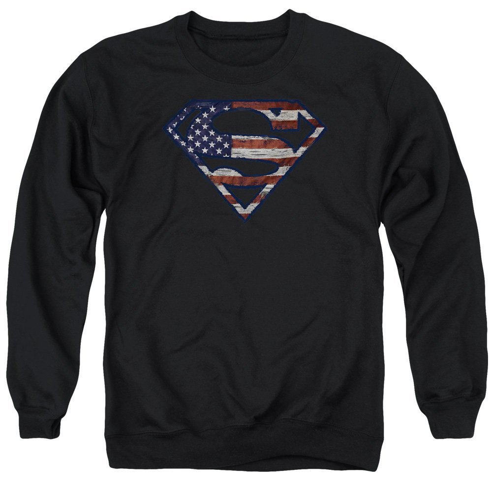 Superman Wartorn Flag Unisex Adult Crewneck Sweatshirt for Men and Women, 2X-Large Black