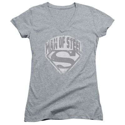 Trevco Superman Man of Steel Shield Juniors' Sheer Fitted V-Neck T Shirt, 2X-Large