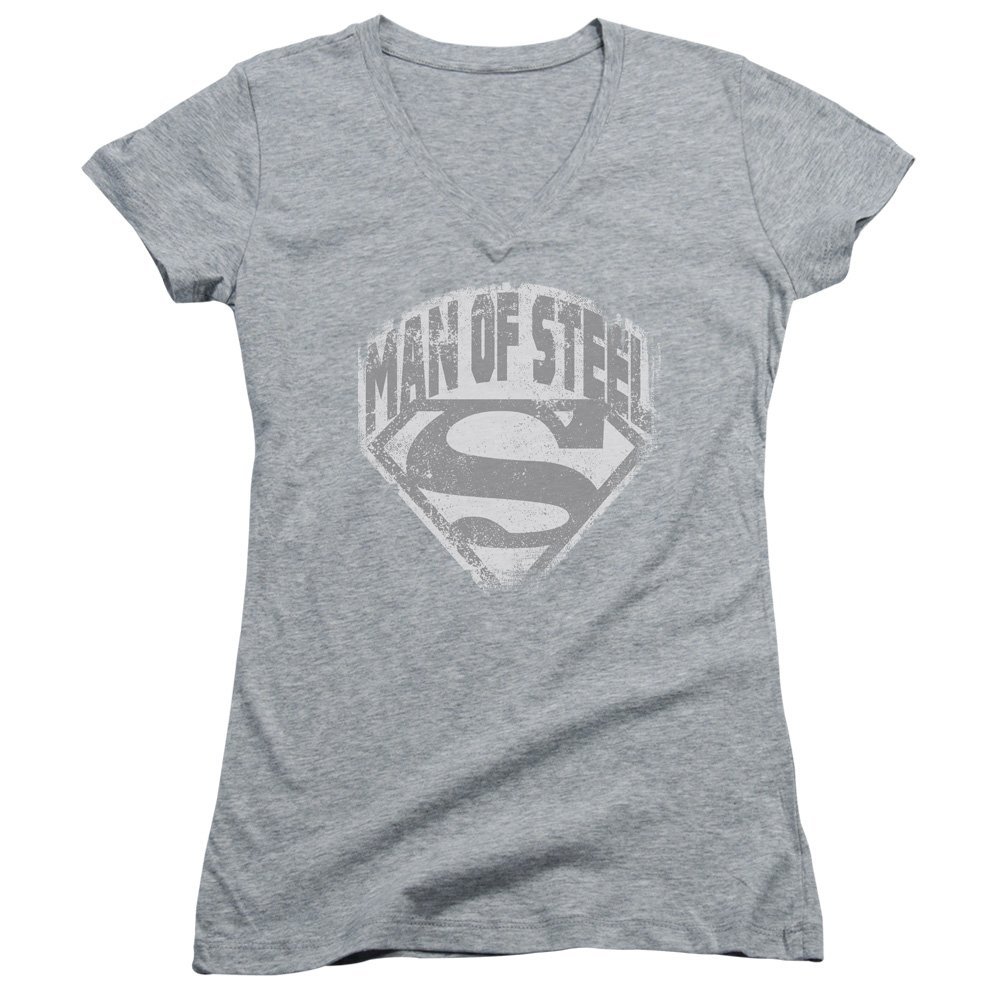 Trevco Superman Man of Steel Shield Juniors' Sheer Fitted V-Neck T Shirt, 2X-Large