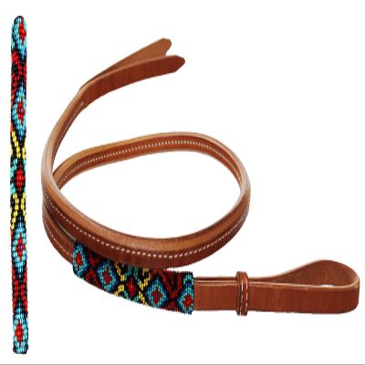 Horse Leather Western Saddle Tack Over and Under Beaded Whip 700RT04