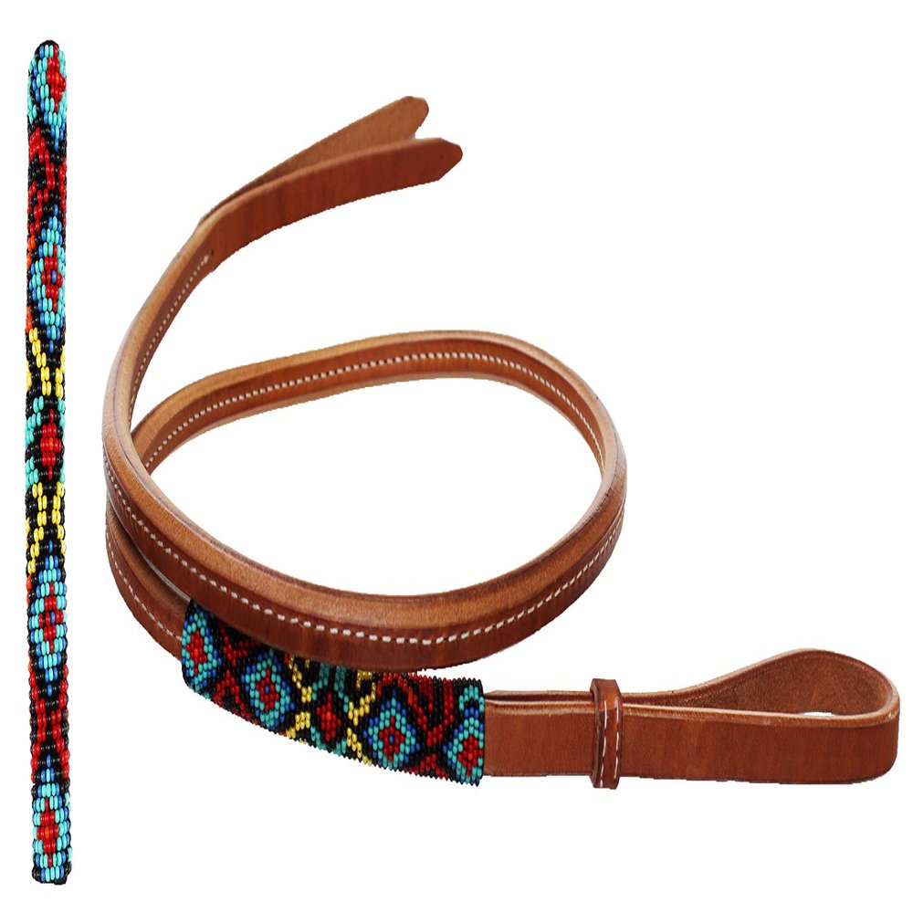 Horse Leather Western Saddle Tack Over and Under Beaded Whip 700RT04