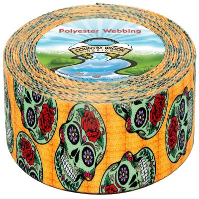 Country Brook Design - Sugar Skulls Polyester Webbing (1 1/2 Inch, 20 Yards)