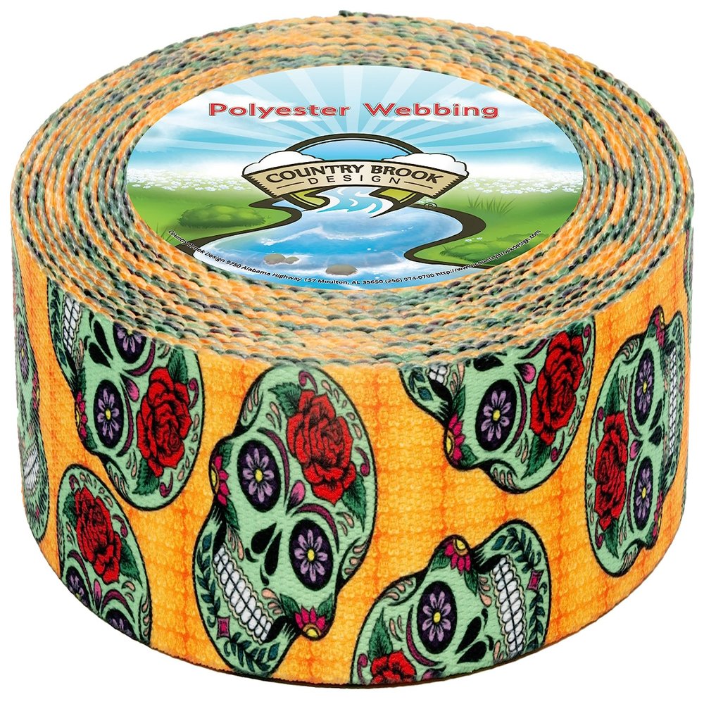 Country Brook Design - Sugar Skulls Polyester Webbing (1 1/2 Inch, 20 Yards)