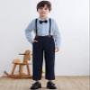 Baby Boys Dress Clothes, Toddlers Boys Long Sleeves Button Down Plaid Dress Shirt with Bowtie + Suspender Pants Set Wedding Outfit, Light Blue Blue, Tag 110 = 2-3 Years view 4