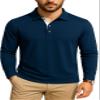 KUYIGO Mens Long Sleeve Casual Slim Fit Polo T-Shirts Basic Designed with Cotton Shirts X-Large Navy view 1