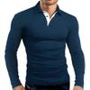 KUYIGO Mens Long Sleeve Casual Slim Fit Polo T-Shirts Basic Designed with Cotton Shirts X-Large Navy view 2