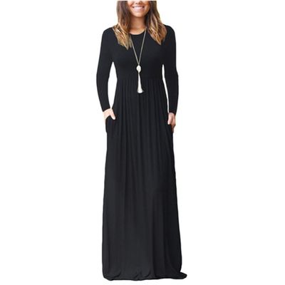 Clopon Women's Long Sleeve Dress with Pockets Solid Color Long Maxi Dresses for Ladies Casual Dress