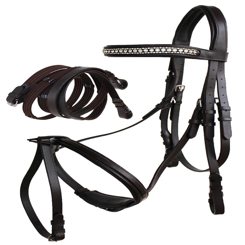 CHALLENGER Horse English Brown All-Purpose Trail Leather Bridle Reins 805EB07BR-F