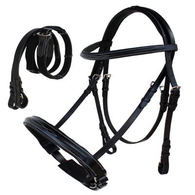 CHALLENGER Cob English Black All-Purpose Trail Leather Bridle Reins 805EB02BK-C