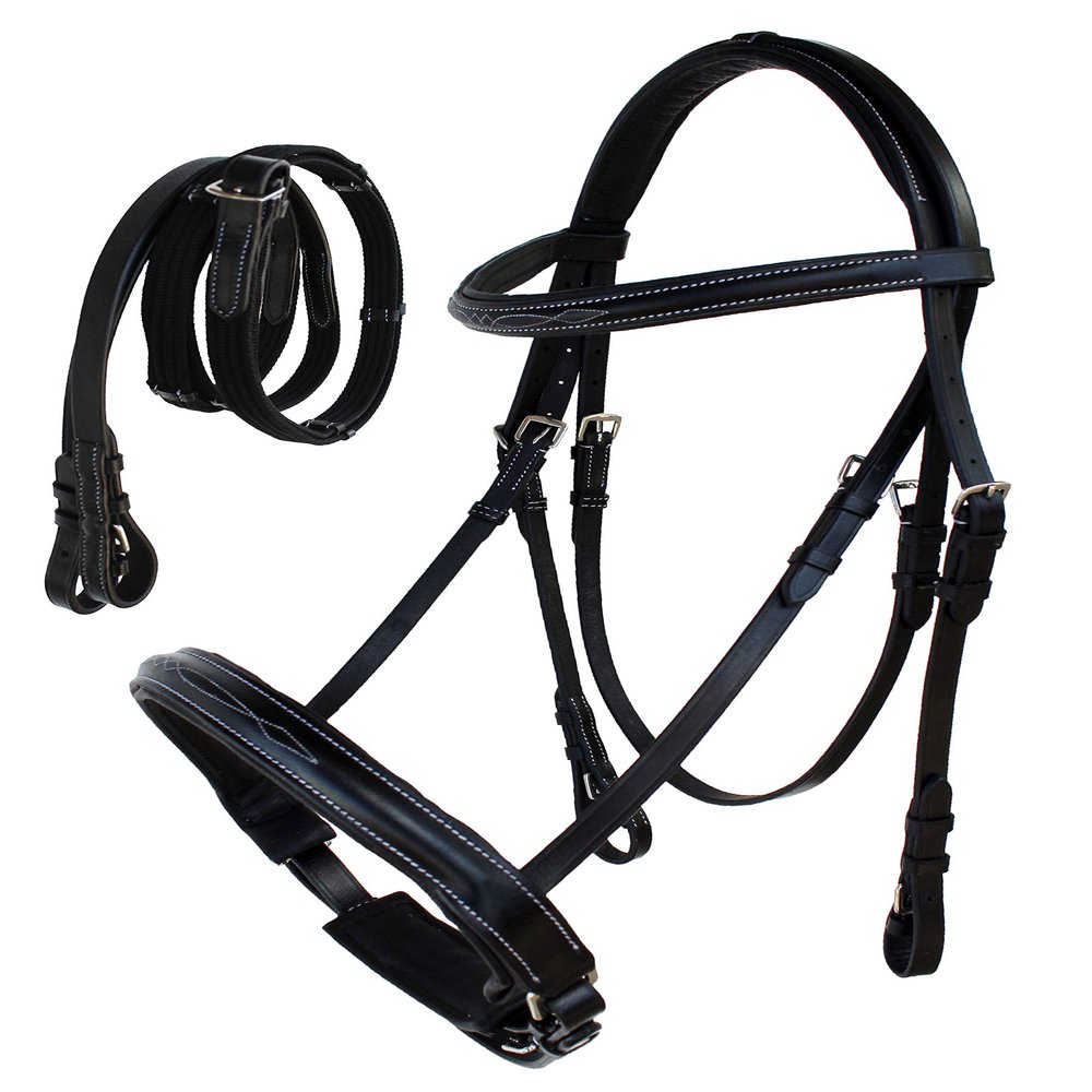 CHALLENGER Cob English Black All-Purpose Trail Leather Bridle Reins 805EB02BK-C