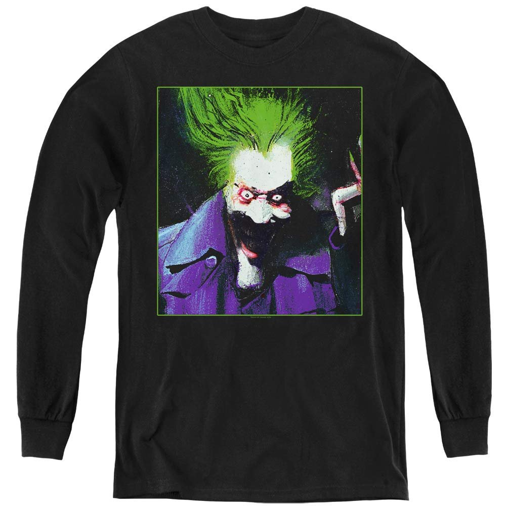 Batman Arkham Asylum Joker Youth Long Sleeve T Shirt, Large Black