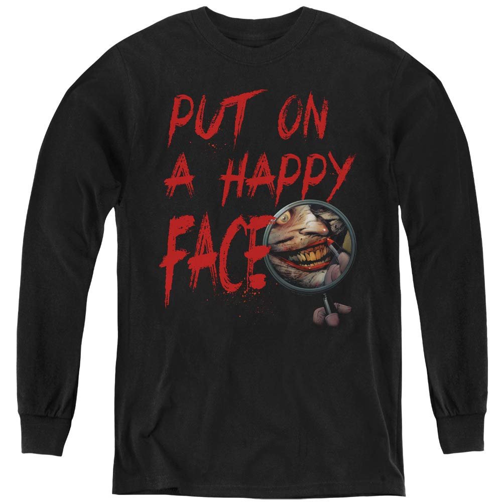 Batman Happy Face Youth Long Sleeve T Shirt, Medium Black