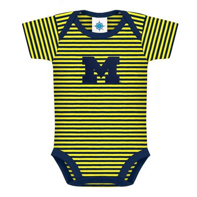Creative Knitwear University of Michigan Wolverines Block M Striped Baby Bodysuit Navy/Yellow