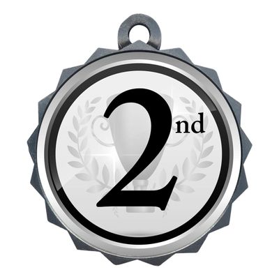 2-1/4 Inch Die-Cast Metal Award Medallion with Antique Silver Finish and Attached 2 Inch Full Color Laminated Sport Insert.